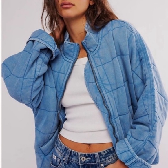 Free People Jackets & Blazers - Free People Light Blue Quilted Puffer Jacket